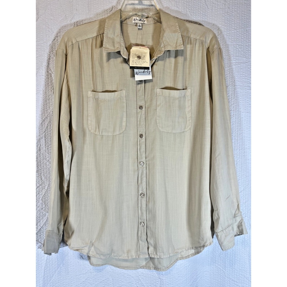 Wonderly Women's‎ Natural Button Down Top Shirt Blouse Size Medium New